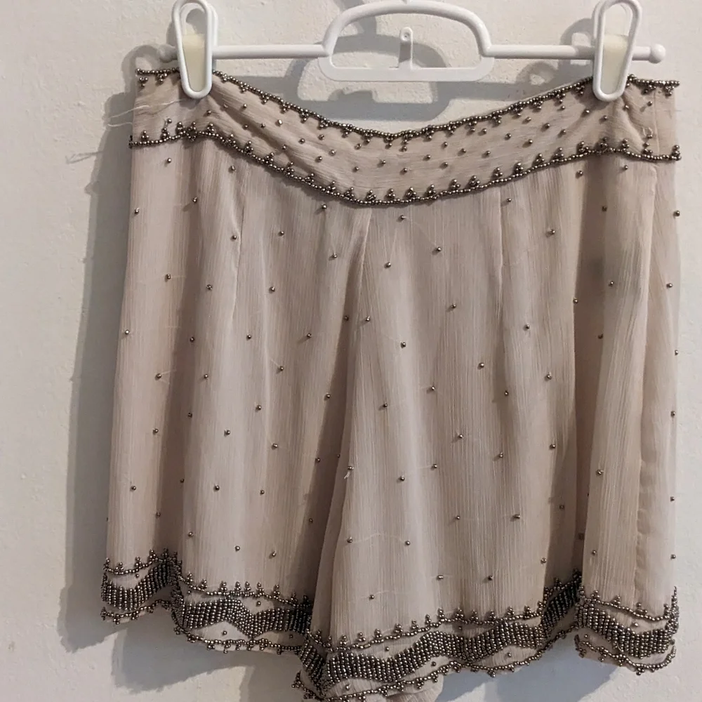 Y2K Beaded Chiffon Gypsy Flapper Shorts XS Ecote Anthro Vintage
